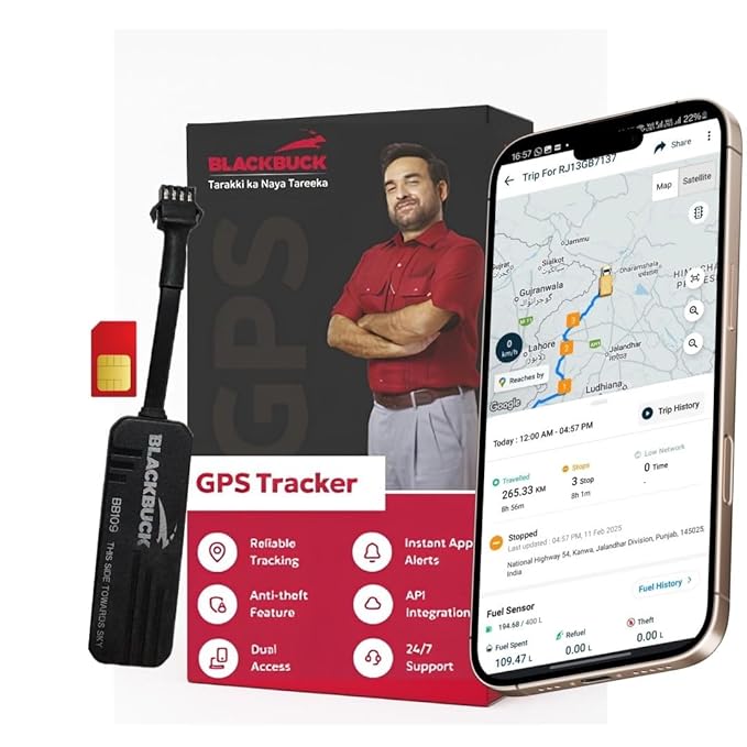 BlackBuck GPS Tracker for Car, Bike,Truck, Bus| 12 Month Sim Validity| Pan India Installation & Repair facilty| Remote Engine Lock Compatible| Dust & Spray Proof| 1 Year app Access | 1 Year Warranty